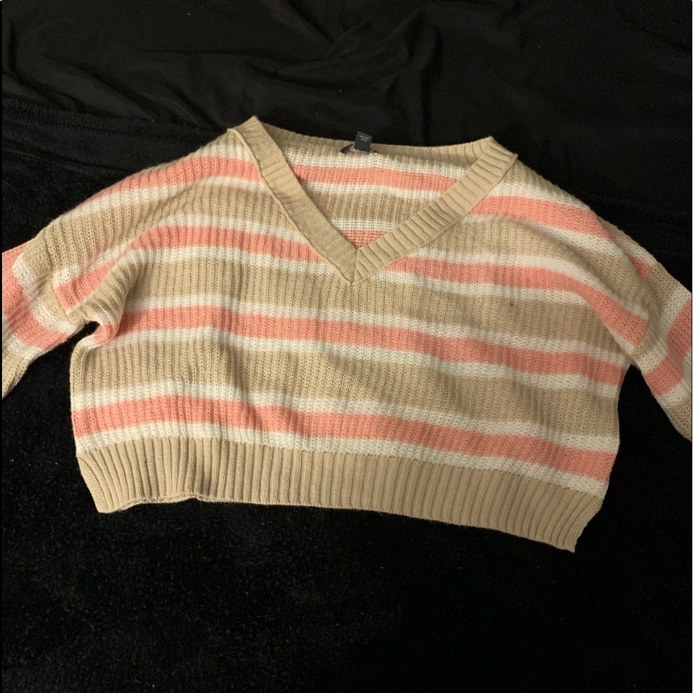 Pink,white,tan crop top sweatshirt